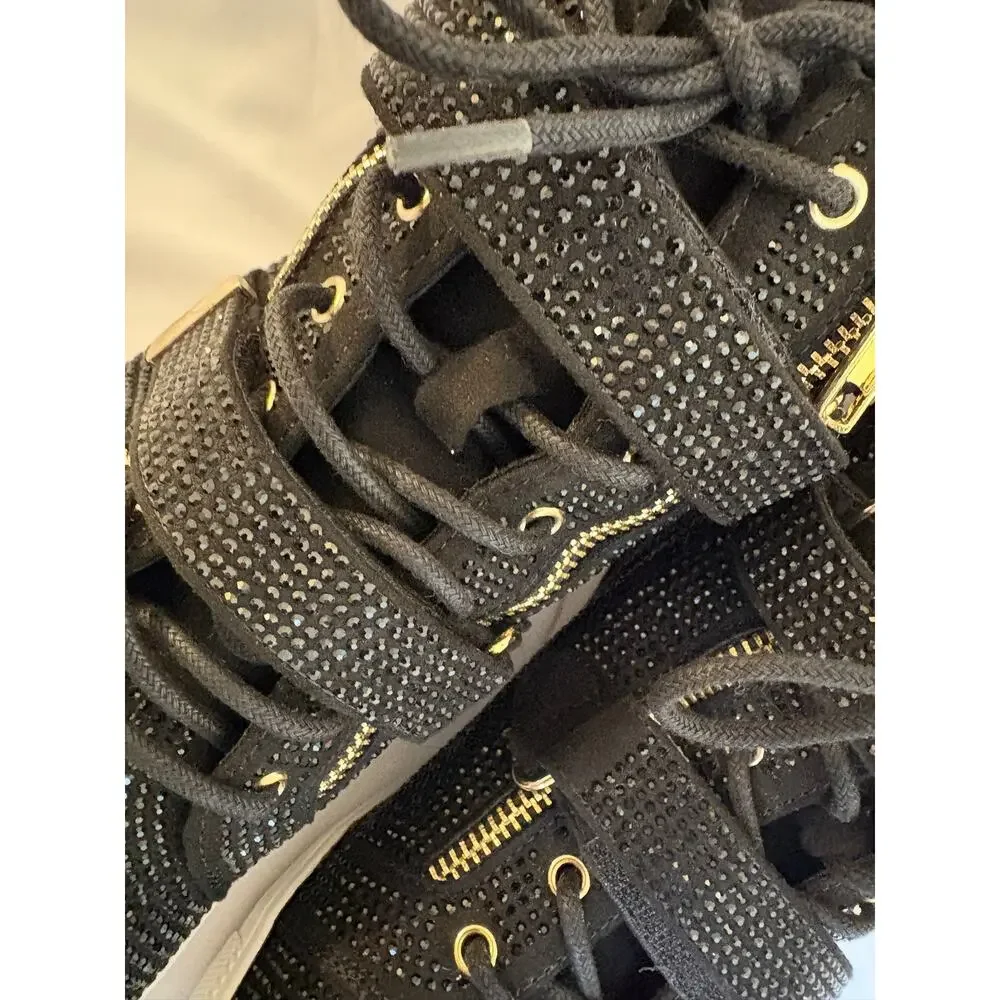 INC International Concepts Debby Rhinestone Wedge Sneakers Black Gold Sz 10